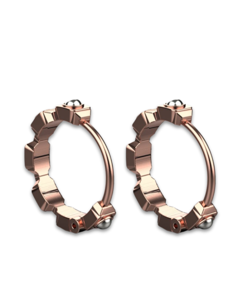 Empire Earrings II – 18K Rose Gold, Rhodium Plated Sterling Silver