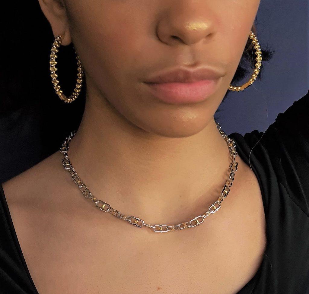 Linear Gap Necklace – 18K Gold, Rhodium Plated Sterling Silver Linear Gap Necklace – 18K Gold, Rhodium Plated Sterling Silver