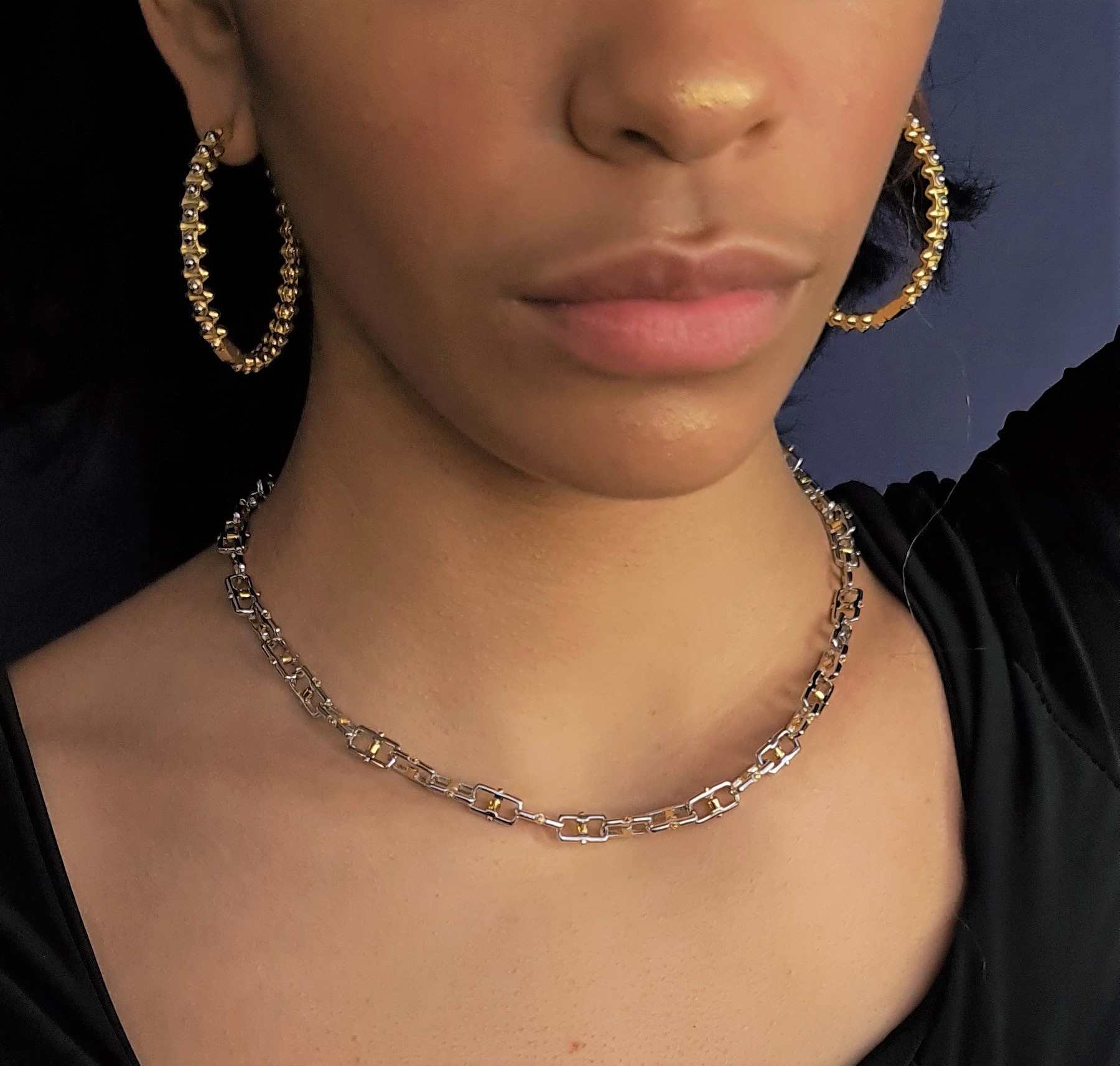 Linear Gap Necklace – 18K Gold, Rhodium Plated Sterling Silver