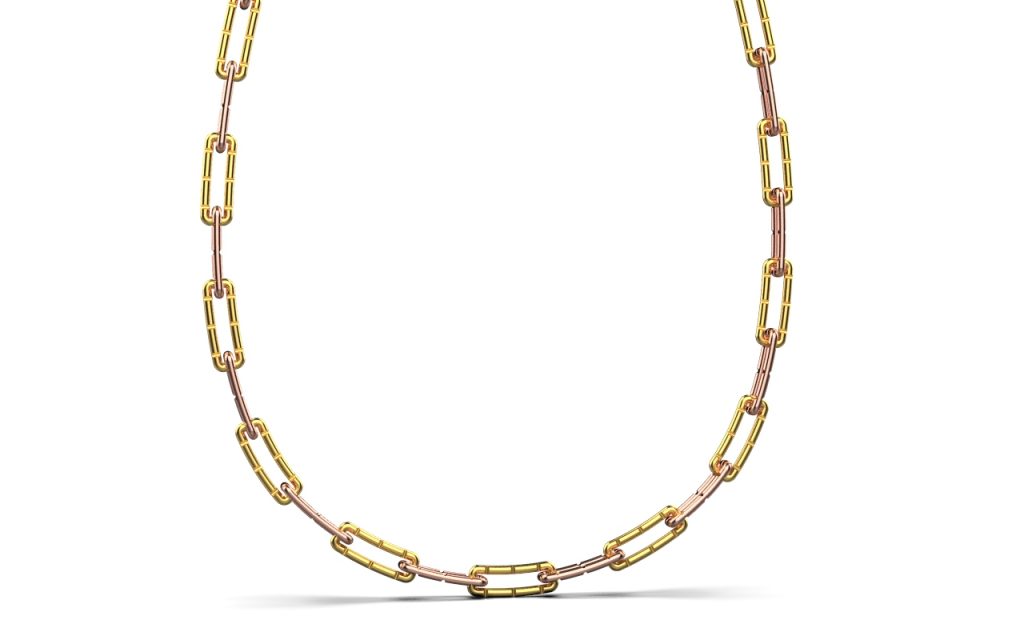 Linear Cut Link Necklace – 18K Gold, Rose Gold Linear Cut Link Necklace – 18K Gold, Rose Gold