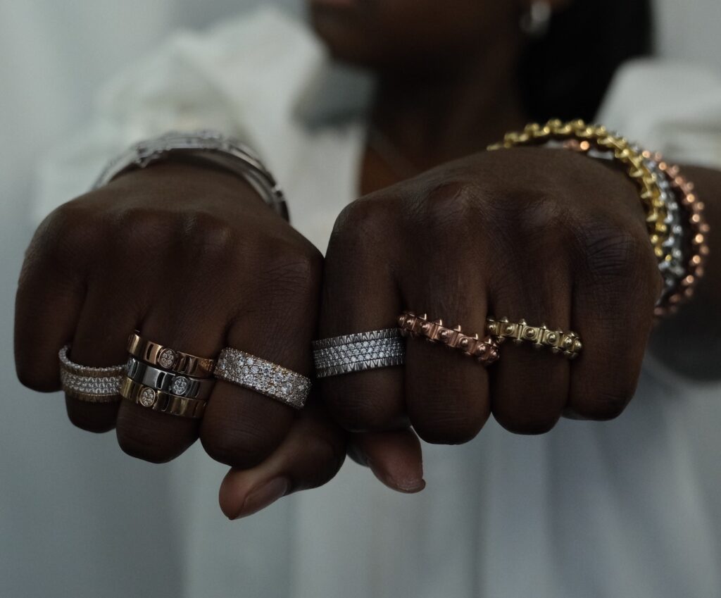 Gold stacking rings styled for everyday jewellery