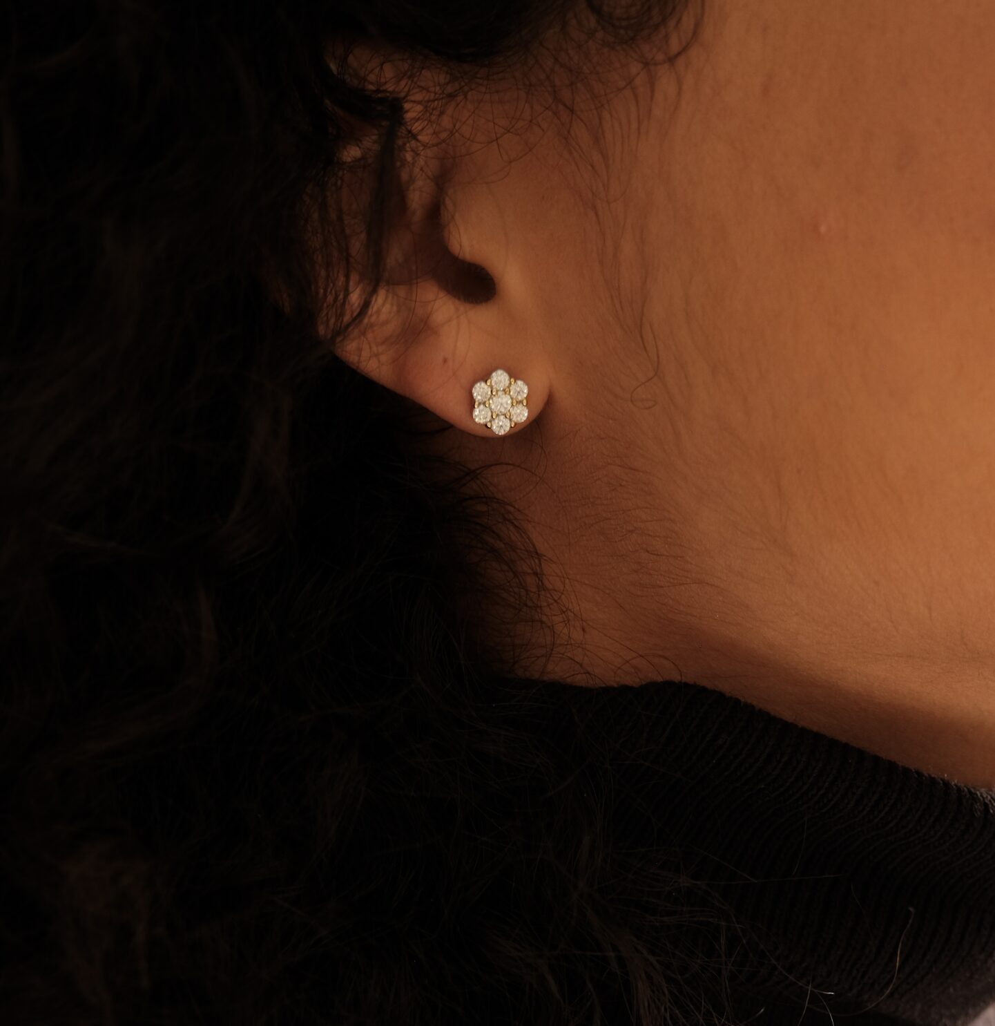 Cluster Stud Diamond Earrings-18K Gold-1.7ct