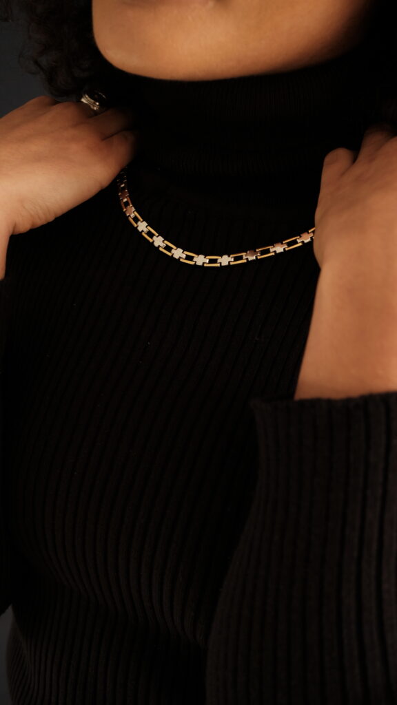 Cross Link Necklace II- 18K Gold, Rhodium Plated Sterling Silver Cross Link Necklace II- 18K Gold, Rhodium Plated Sterling Silver