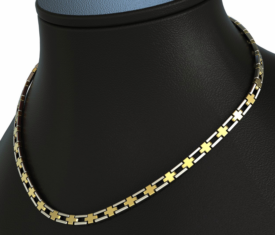 Cross Link Necklace – 18K Gold, Rhodium Plated Sterling Silver