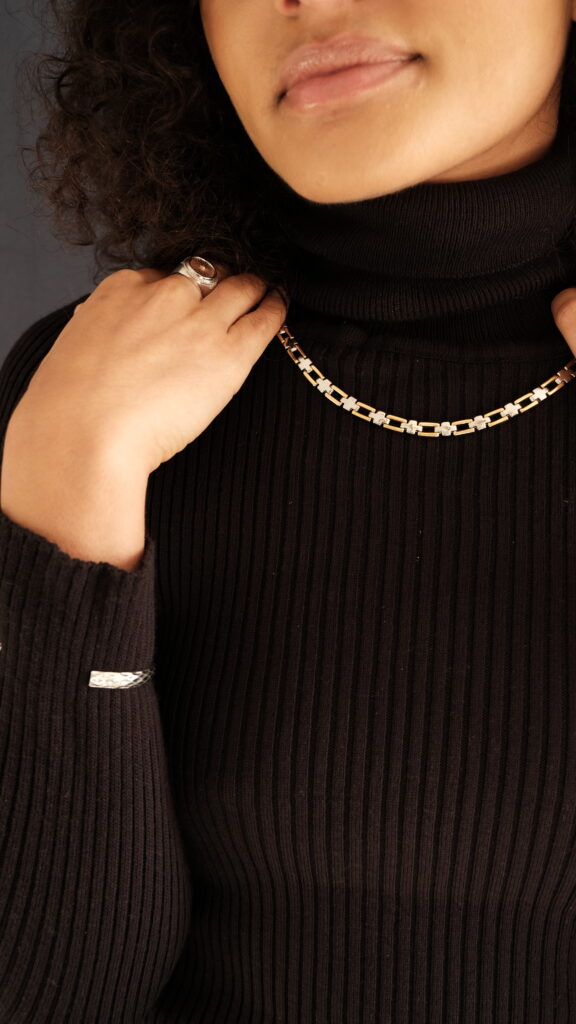 Cross Link Necklace – 18K Gold, Rhodium Plated Sterling Silver