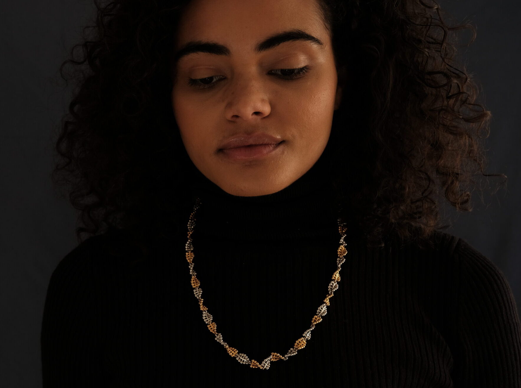 DNA Helix Necklace – 18K Gold, Rhodium Plated Sterling Silver