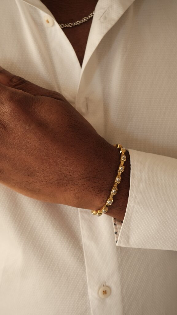 Empire Bangle – 18K Gold, Rhodium Plated Sterling Silver