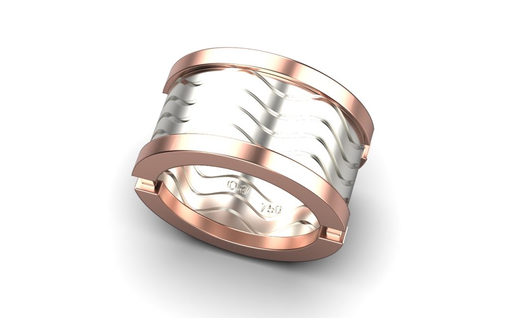 Aku Wave Ring - 18K Rose Gold, White Gold - ODOZIAKUCHI