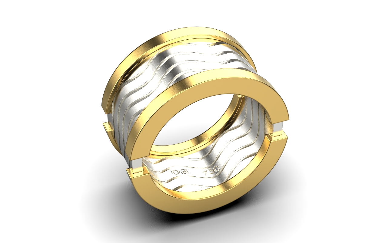 Aku Wave Ring – 18K Yellow Gold, White Gold