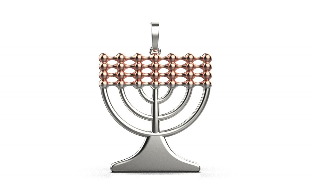 Menorah Pendant - 18K Rose Gold, White Gold - ODOZIAKUCHI
