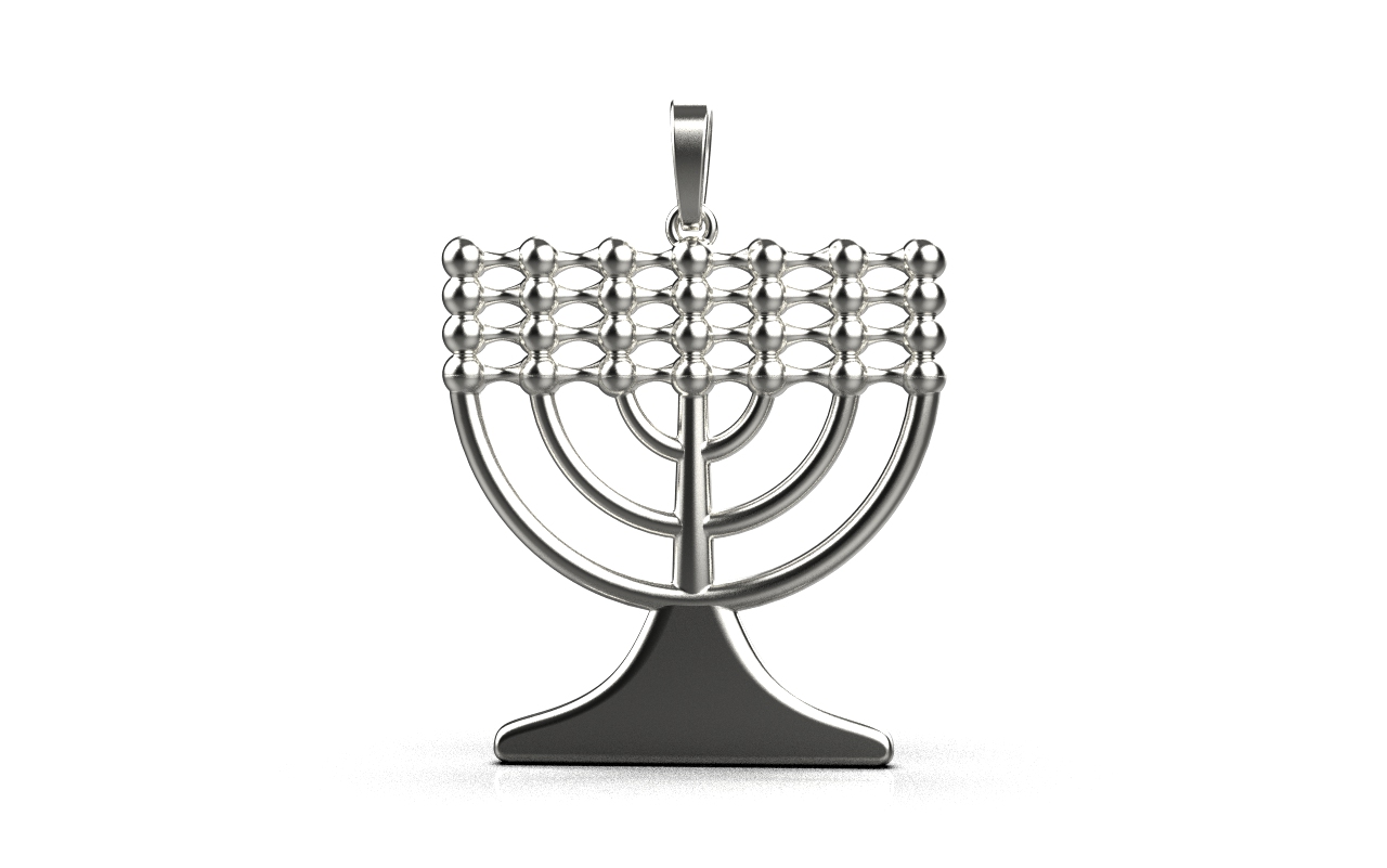 Menorah Pendant – 18K White Gold