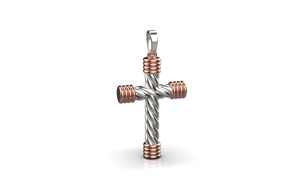 Cross Pendant -18K Rose Gold, White Gold
