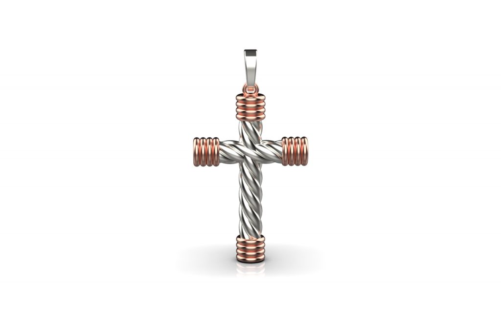 Cross Pendant -18K Rose Gold, White Gold