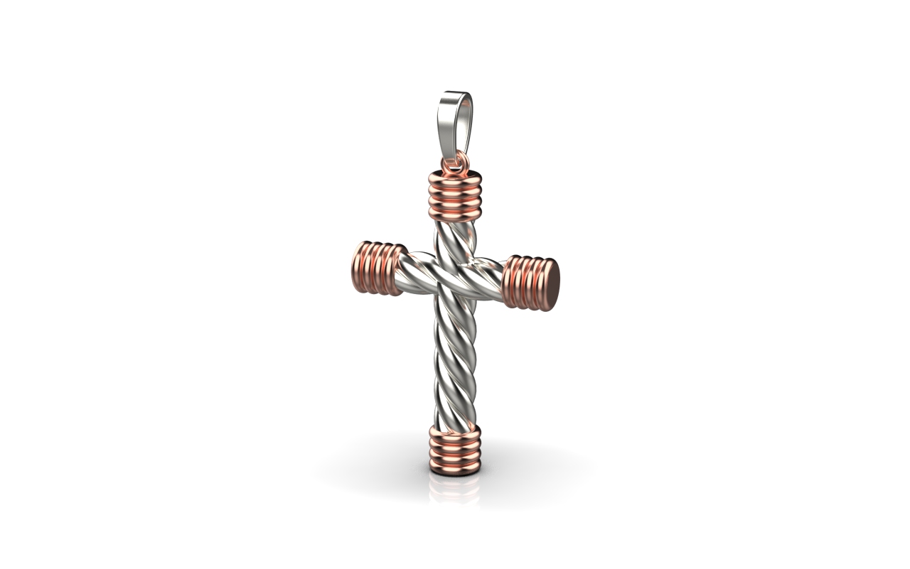 Cross Pendant -18K Rose Gold, White Gold