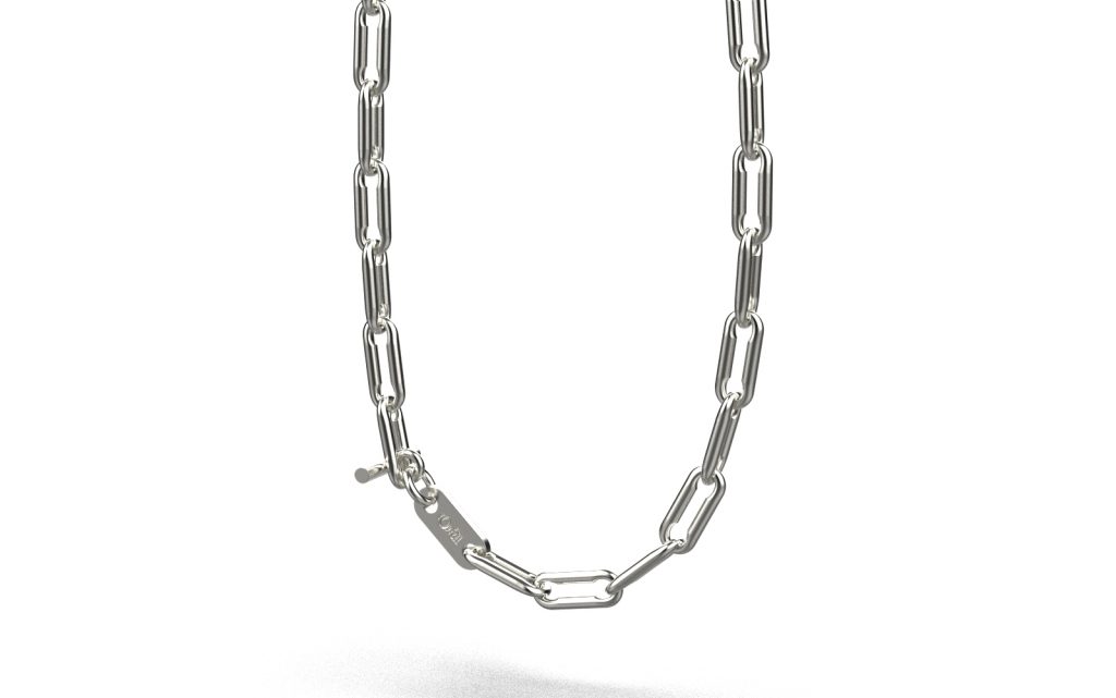 Linear Link Curved Necklace – Sterling Silver Linear Link Curved Necklace – Sterling Silver
