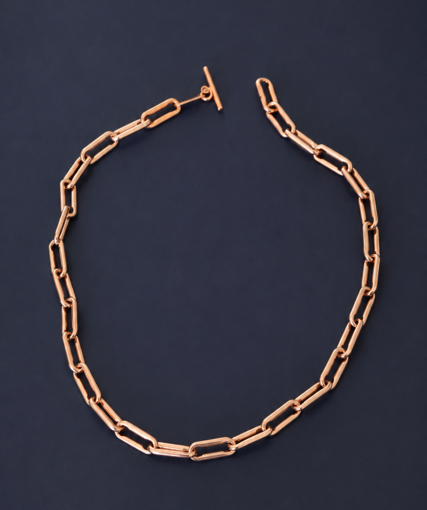 Linear Link Curved Necklace – 18K Rose Gold Plated Sterling Silver Linear Link Curved Necklace – 18K Rose Gold Plated Sterling Silver