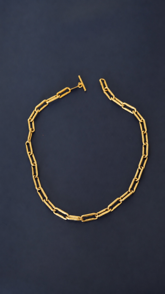 Linear Link Curved Necklace – 18K Vermeil Gold Linear Link Curved Necklace – 18K Vermeil Gold