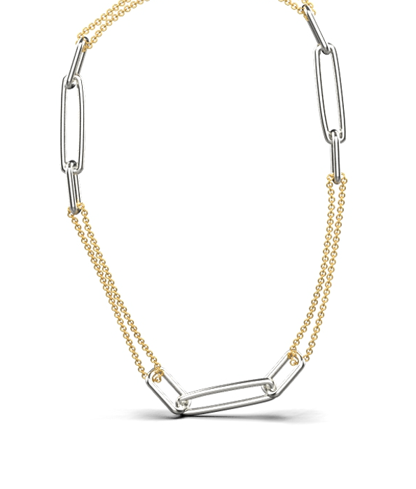 Parallel Chain Necklace II – 18K Gold, Rhodium Plated Sterling Silver Parallel Chain Necklace II – 18K Gold, Rhodium Plated Sterling Silver