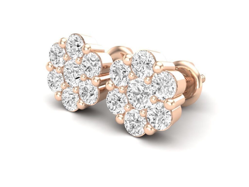 Cluster Stud Diamond Earrings-18K Rose Gold-1.7ct Cluster Stud Diamond Earrings-18K Rose Gold-1.7ct