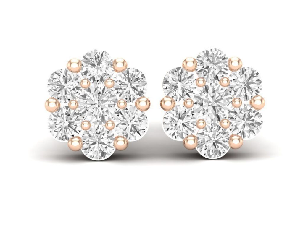 Cluster Stud Diamond Earrings-18K Rose Gold-1.7ct Cluster Stud Diamond Earrings-18K Rose Gold-1.7ct