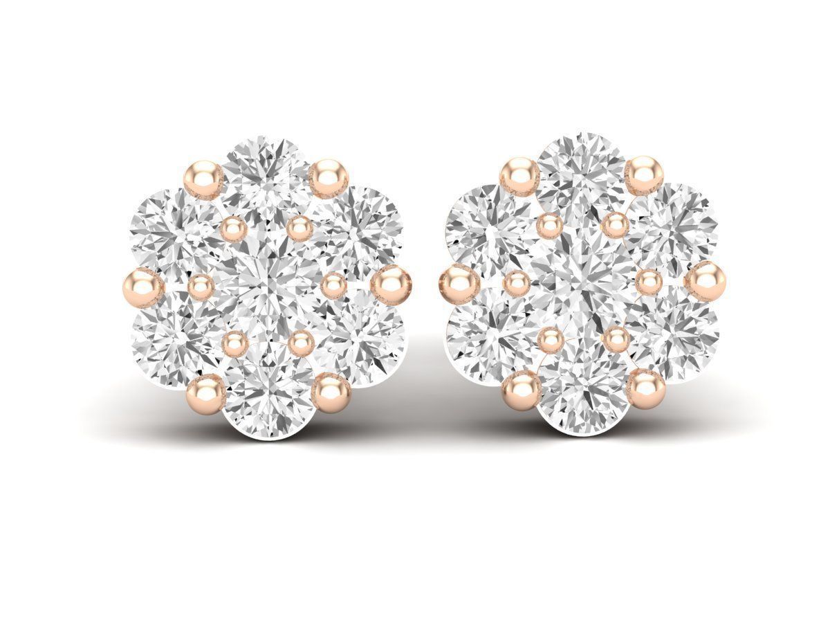 Cluster Stud Diamond Earrings-18K Rose Gold-1.7ct