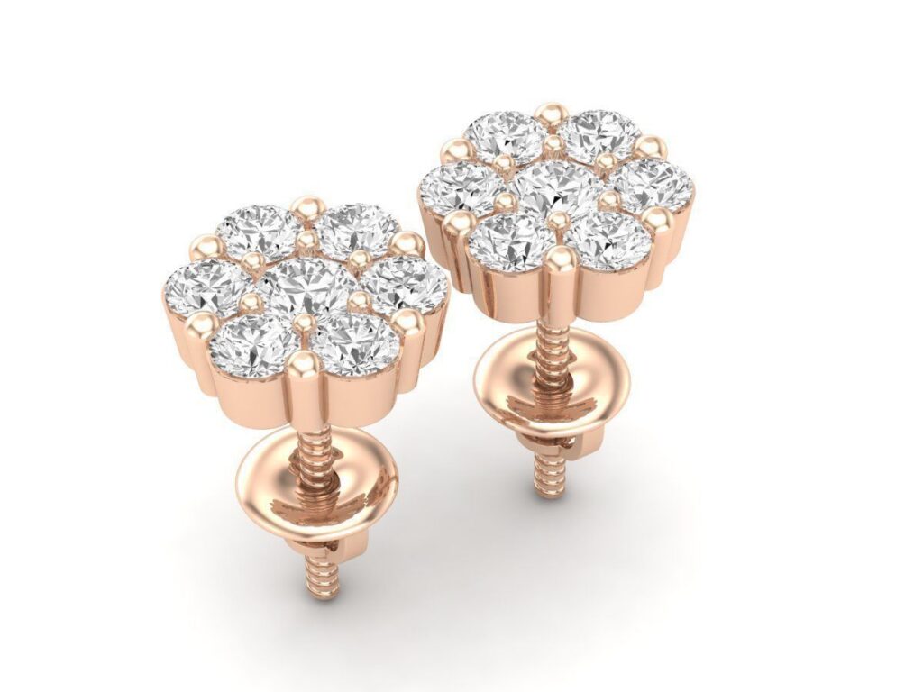 Cluster Stud Diamond Earrings-18K Rose Gold-1.7ct Cluster Stud Diamond Earrings-18K Rose Gold-1.7ct