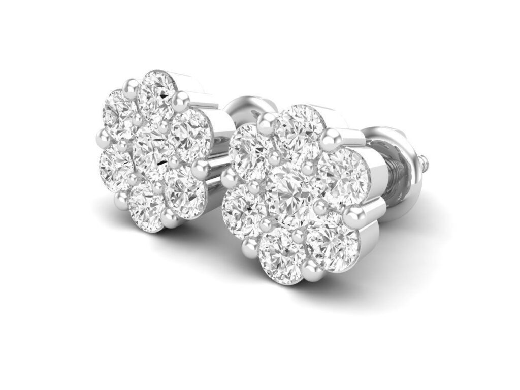 Cluster Stud Diamond Earrings-18K White Gold-1.7ct Cluster Stud Diamond Earrings-18K White Gold-1.7ct