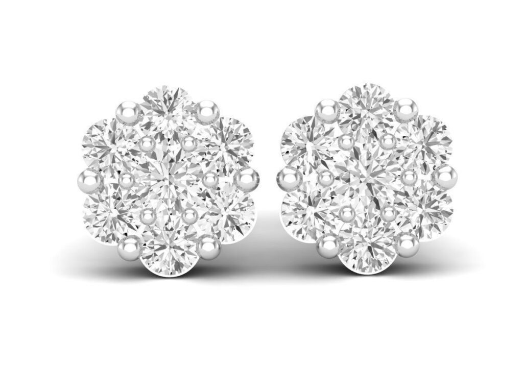 Cluster Stud Diamond Earrings-18K White Gold-1.7ct Cluster Stud Diamond Earrings-18K White Gold-1.7ct