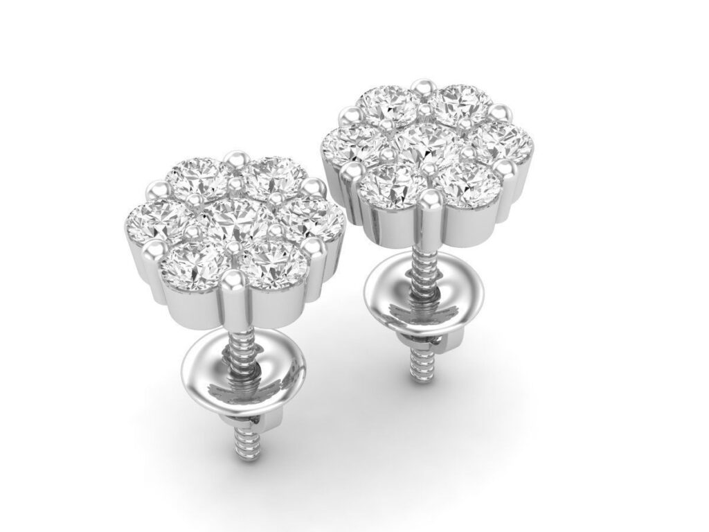 Cluster Stud Diamond Earrings-18K White Gold-1.7ct Cluster Stud Diamond Earrings-18K White Gold-1.7ct