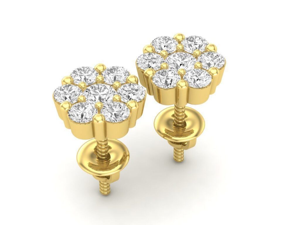 Cluster Stud Diamond Earrings-18K Gold-1.7ct Cluster Stud Diamond Earrings-18K Gold-1.7ct