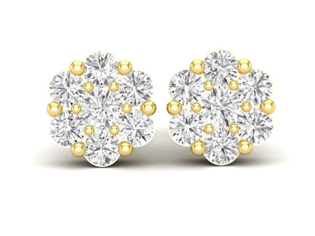 Cluster Stud Diamond Earrings-18K Gold-1.7ct Cluster Stud Diamond Earrings-18K Gold-1.7ct