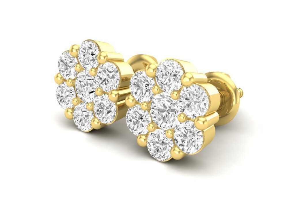 Cluster Stud Diamond Earrings-18K Gold-1.7ct Cluster Stud Diamond Earrings-18K Gold-1.7ct