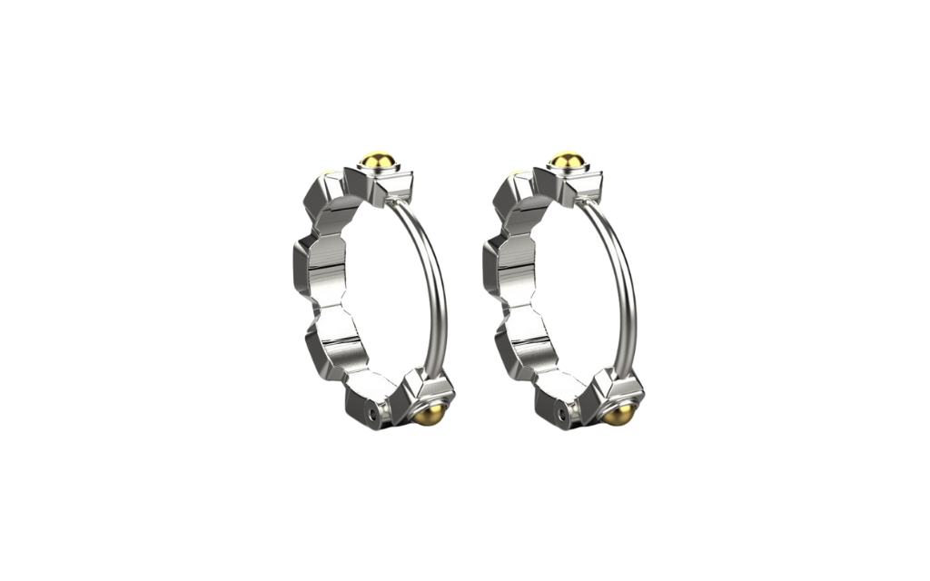 Empire Earrings II – 18K Gold, Rhodium Plated Sterling Silver Empire Earrings II – 18K Gold, Rhodium Plated Sterling Silver