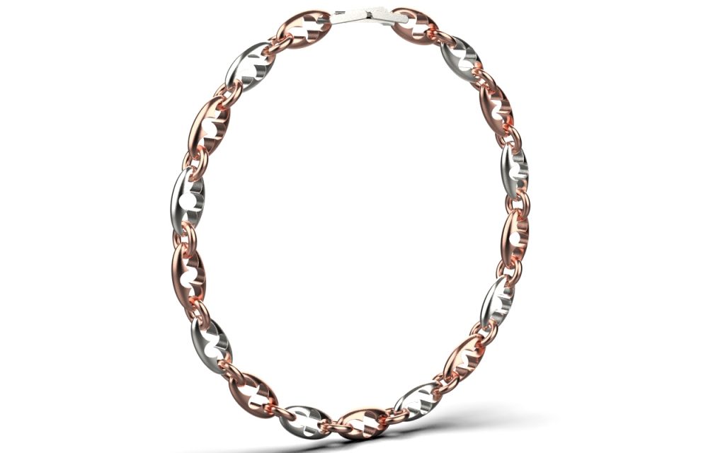 Esther Link Necklace  – 18K Rose Gold, Rhodium Plated Sterling Silver
