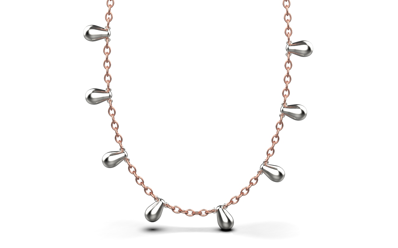 Clustered Chain Necklace II – 18K Rose Gold, White Gold