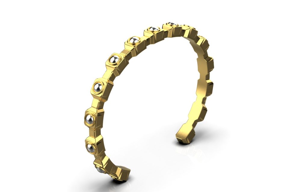 Empire Bangle – 18K Gold, Rhodium Plated Sterling Silver