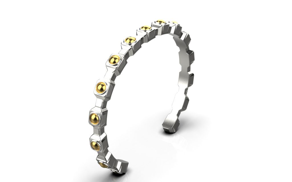 Empire Bangle II – 18K Gold, Rhodium Plated Sterling Silver Empire Bangle II – 18K Gold, Rhodium Plated Sterling Silver