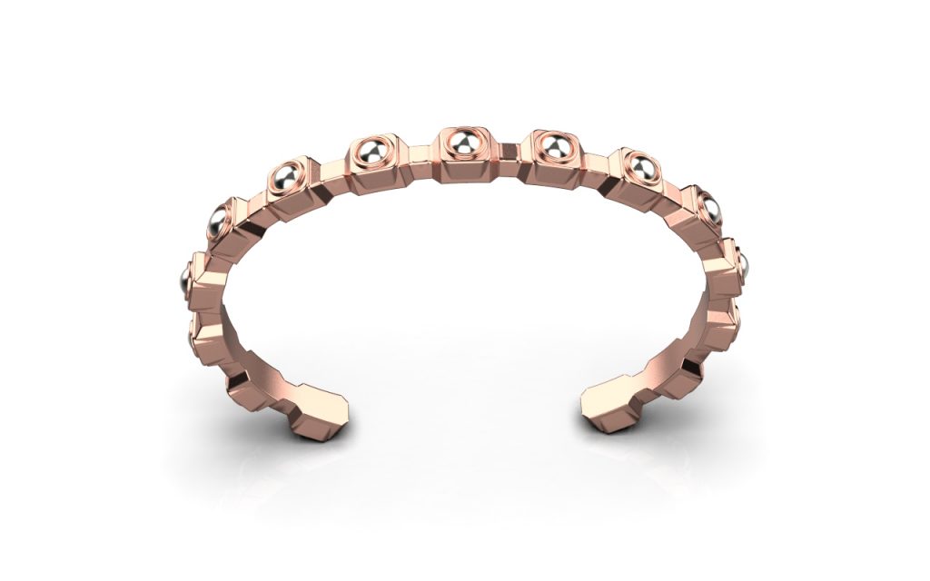 Empire Bangle – 18K Rose Gold, Rhodium Plated Sterling Silver