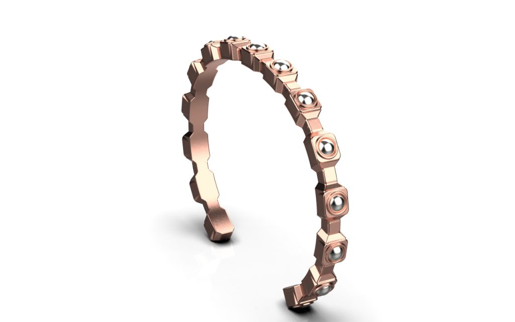 Empire Bangle – 18K Rose Gold, Rhodium Plated Sterling Silver