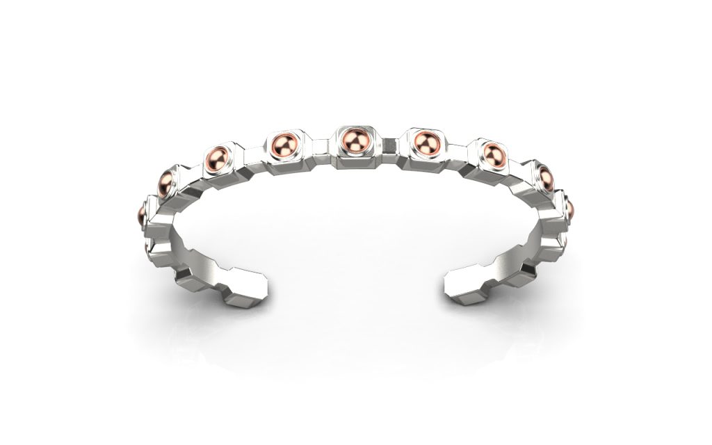 Empire Bangle II – 18K Rose Gold, Rhodium Plated Sterling Silver