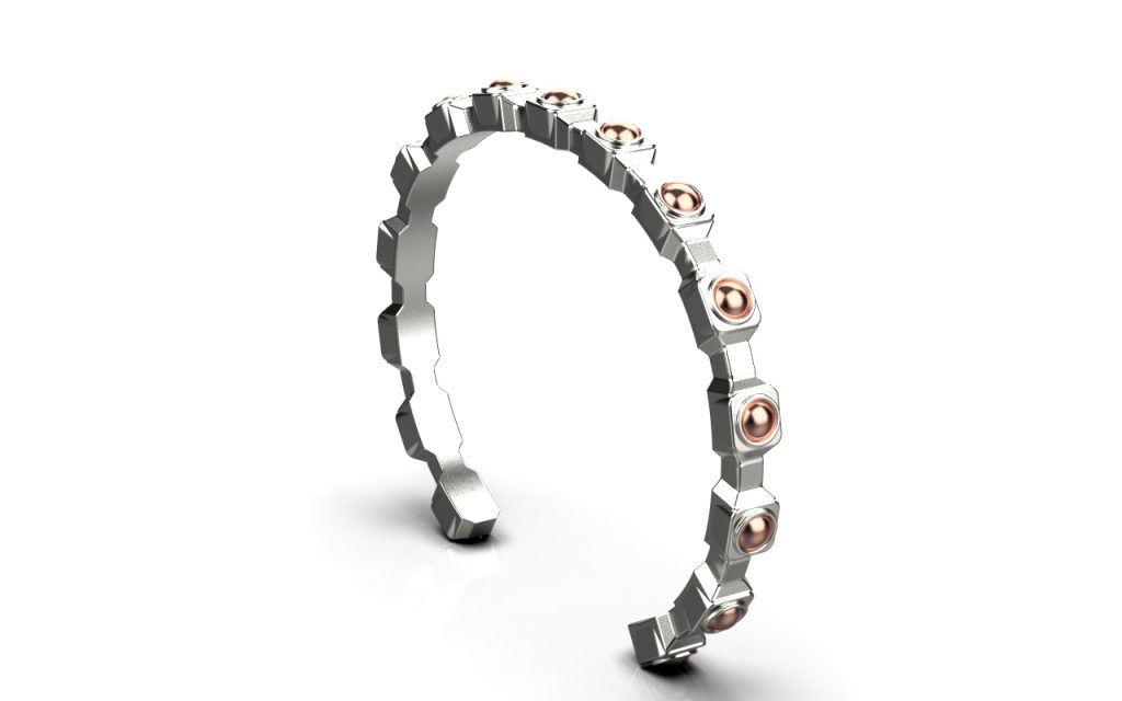 Empire Bangle II – 18K Rose Gold, Rhodium Plated Sterling Silver