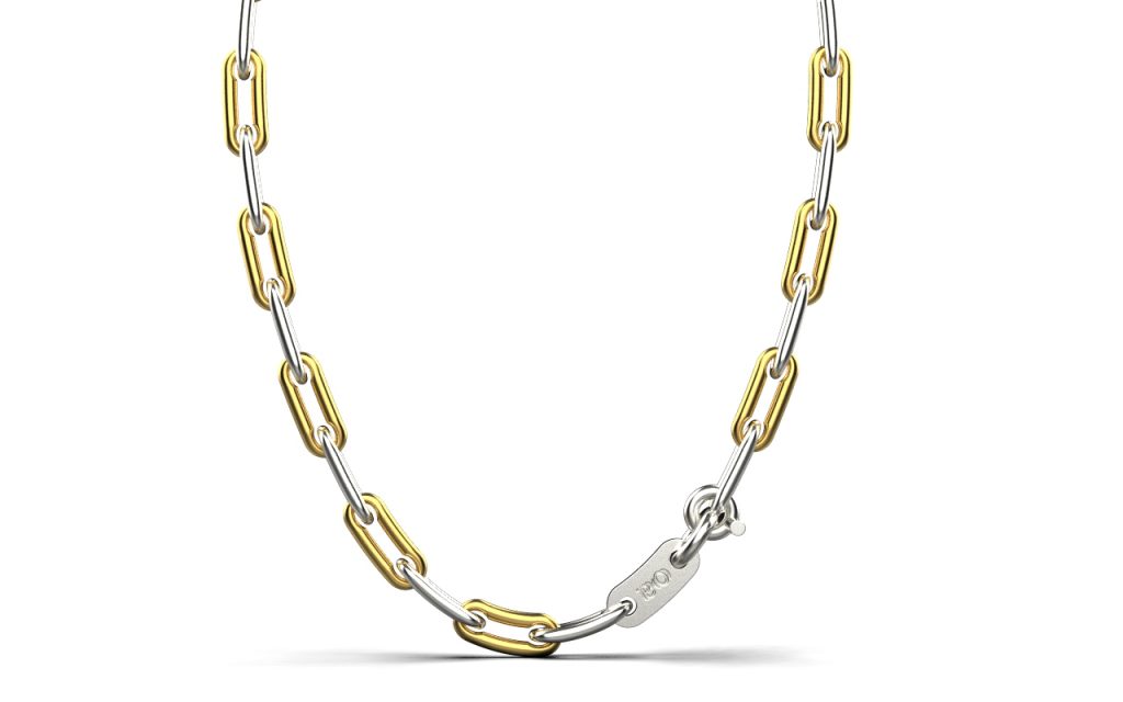 Linear Link Curved Necklace – 18K Gold, Rhodium Plated Sterling Silver Linear Link Curved Necklace – 18K Gold, Rhodium Plated Sterling Silver