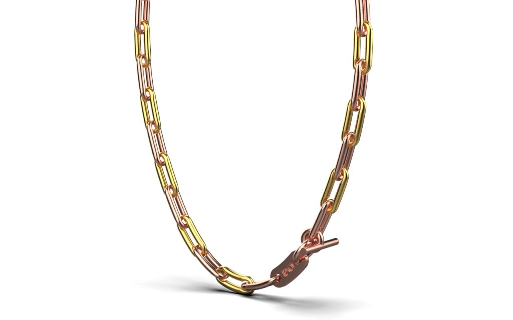 Linear Link Curved Necklace – 18K Gold, Rose Gold Plated Sterling Silver