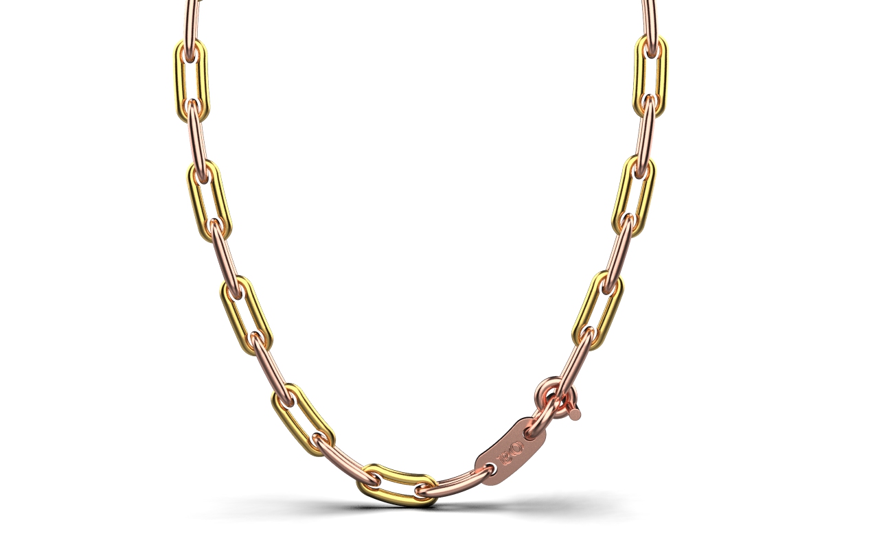 Linear Link Curved Necklace – 18K Gold, Rose Gold Plated Sterling Silver