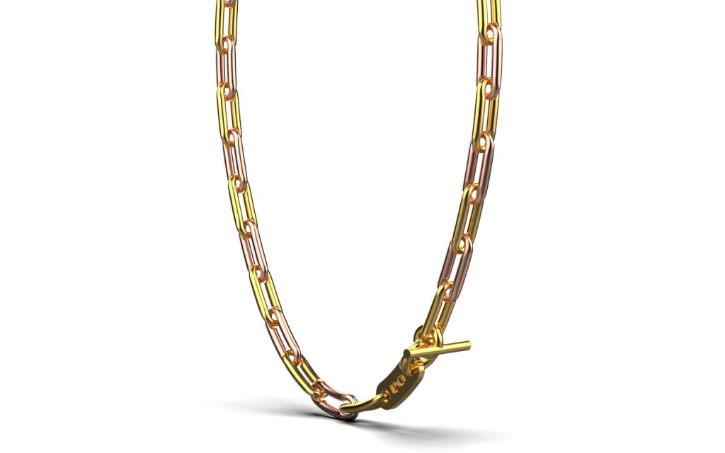 Linear Link Curved Necklace – 18K Gold, Rose Gold Plated Sterling Silver