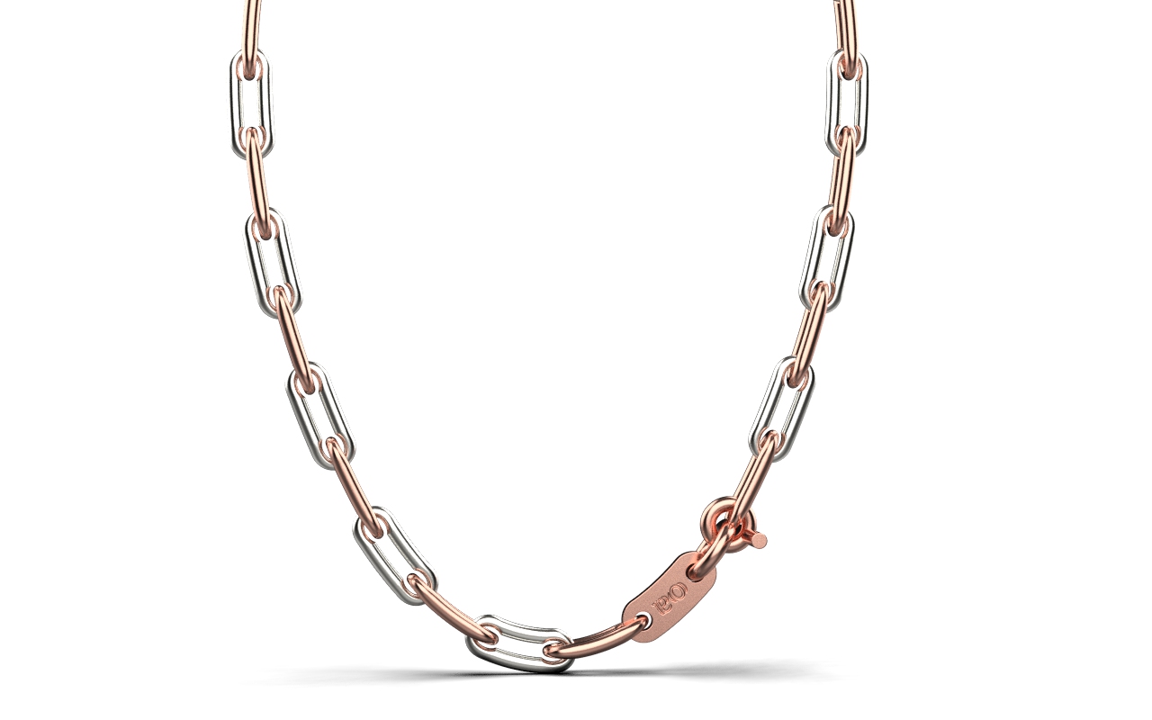 Linear Link Curved Necklace – 18K Rose Gold, Rhodium Plated Sterling Silver