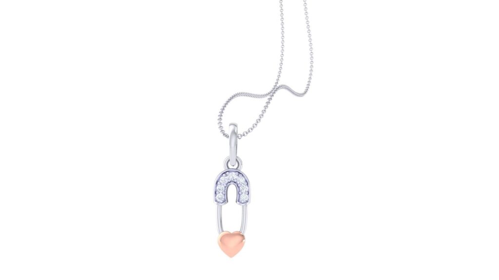 Safety Pin Pendant – 18K Rose Gold, White Gold – 0.03ct Safety Pin Pendant – 18K Rose Gold, White Gold – 0.03ct