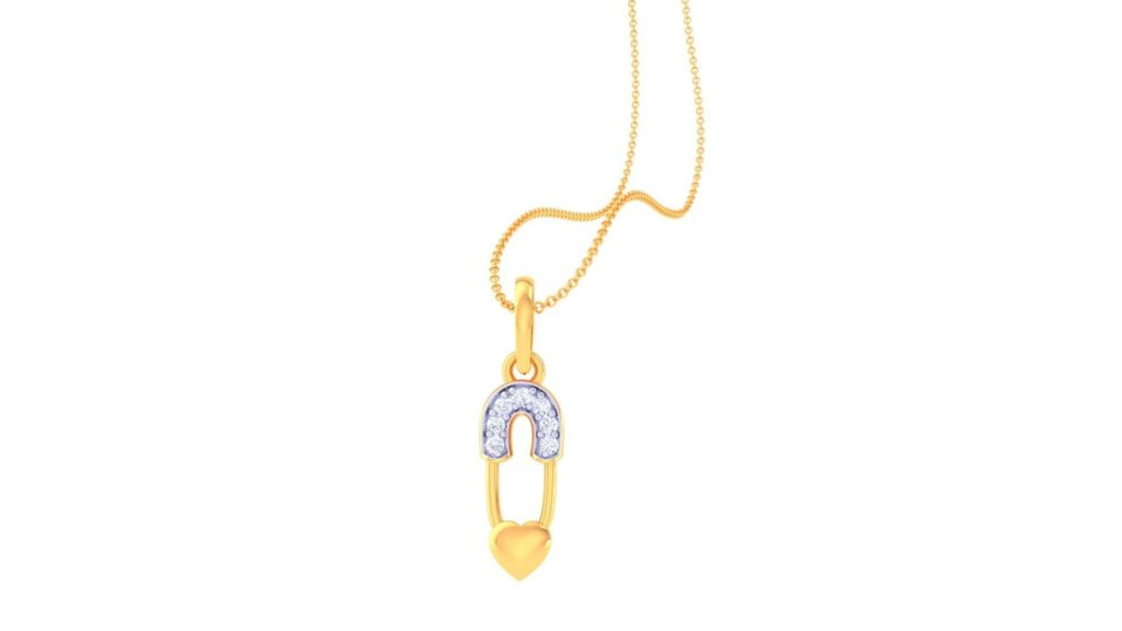 Safety Pin Pendant – 18K Gold – 0.03ct