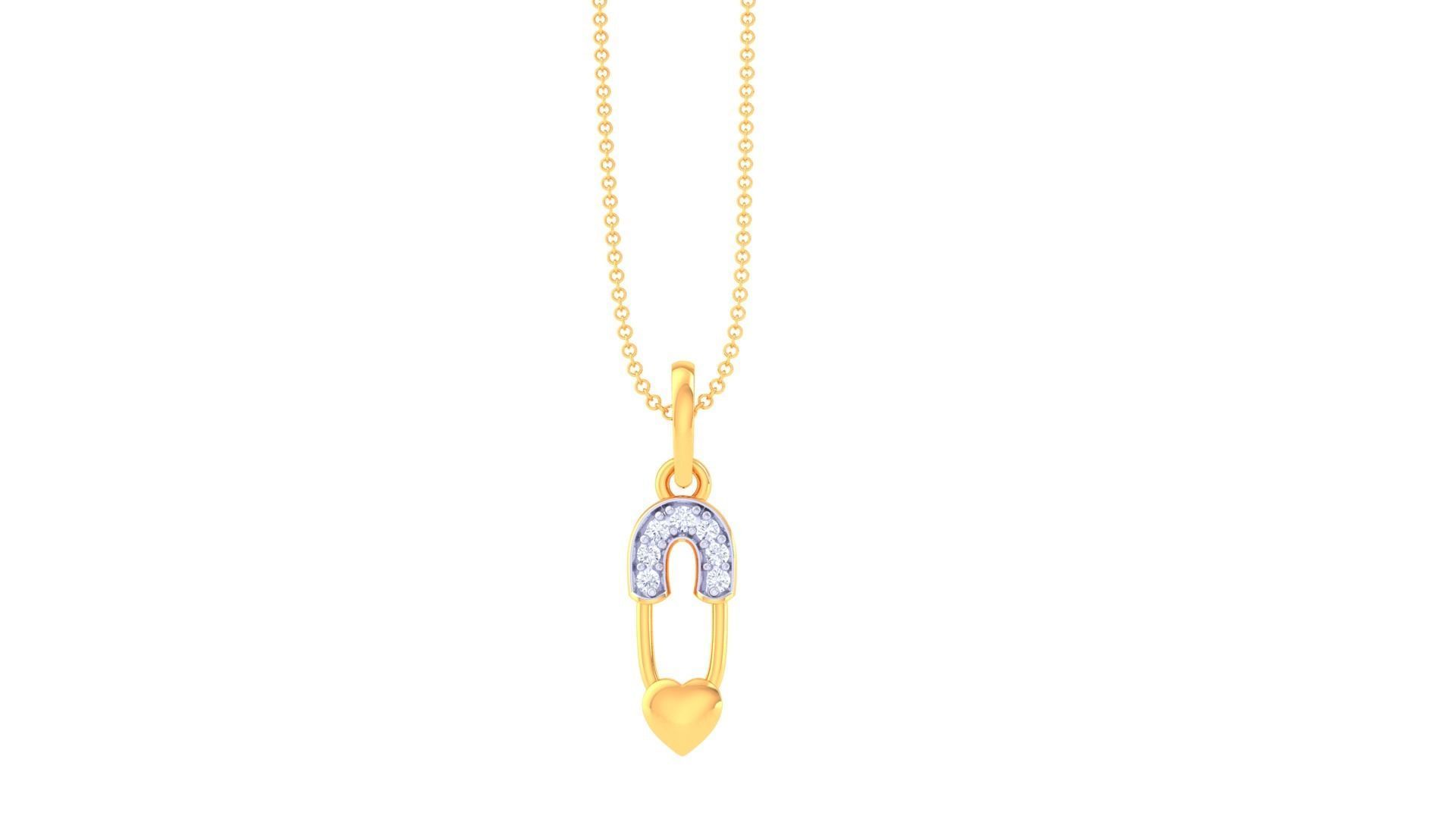 Safety Pin Pendant – 18K Gold – 0.03ct
