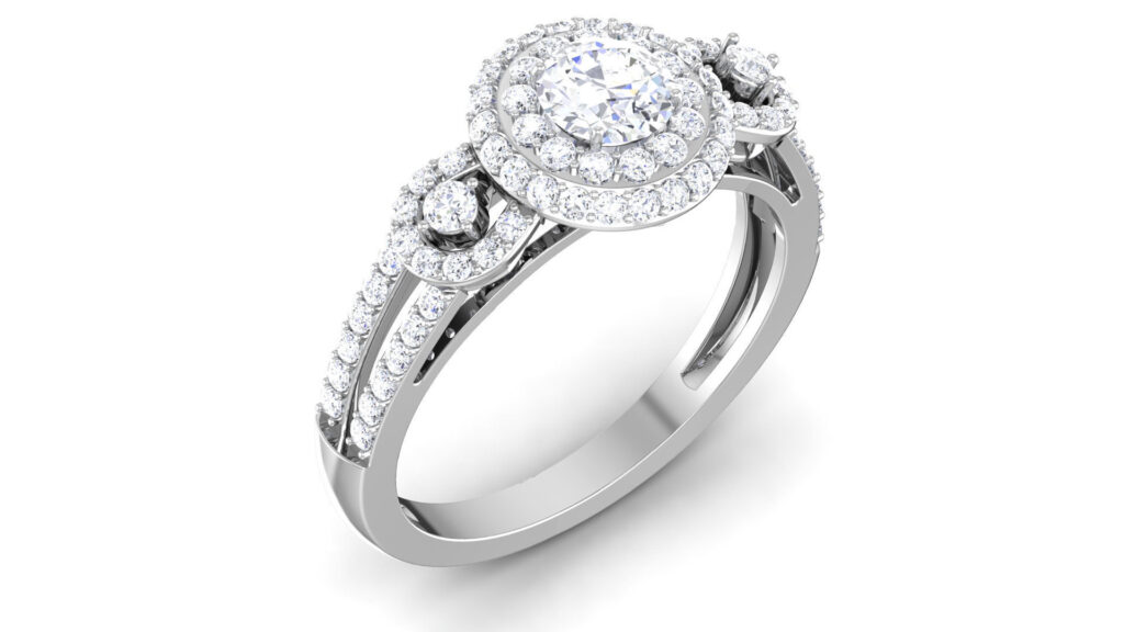 Halo Platinum Round Brilliant Cut Wedding Engagement Ring 1.27ct